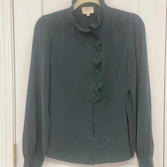 Sezane Chlo Silk Blouse - Bottle Green - 38 / 6 - EUC - Picture 2 of 3